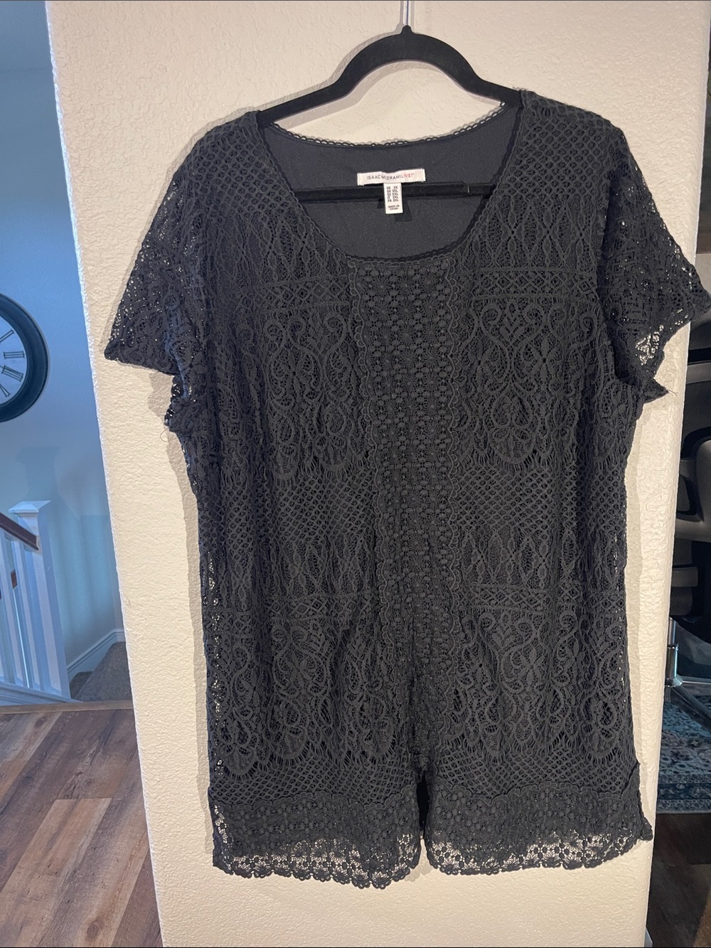 Isaac Mizrahi Black Short-Sleeve Lace Tunic 2X